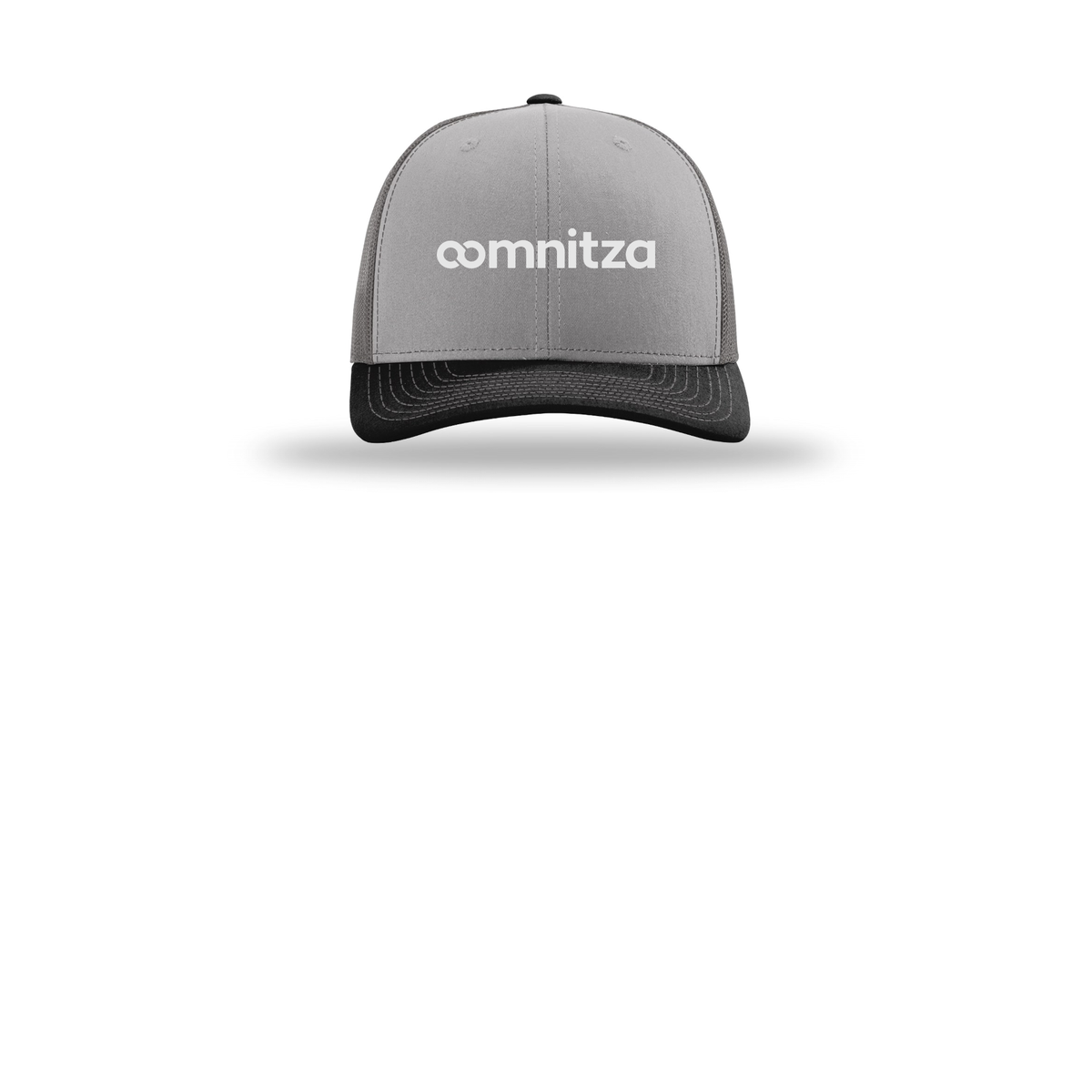 oomnitza-richardson-trucker-cap-embroidery-capfront-R112-greycharcoalblack-flat-front