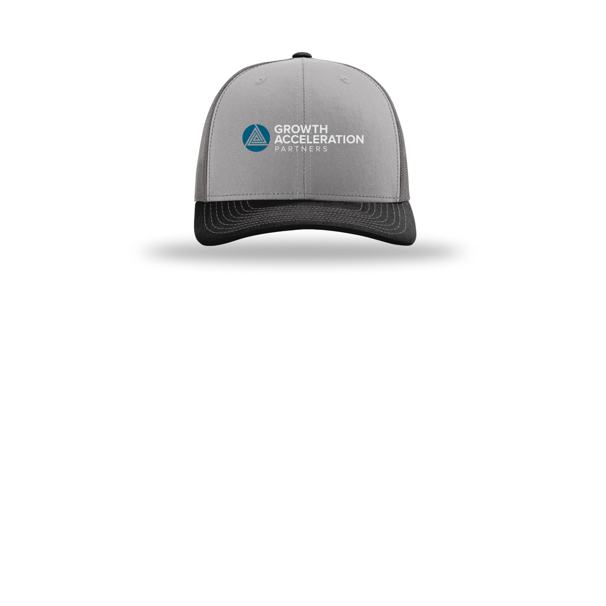 growthaccelerationpartners-richardson-trucker-cap-embroidery-capfront-R112-greycharcoalblack-flat-front
