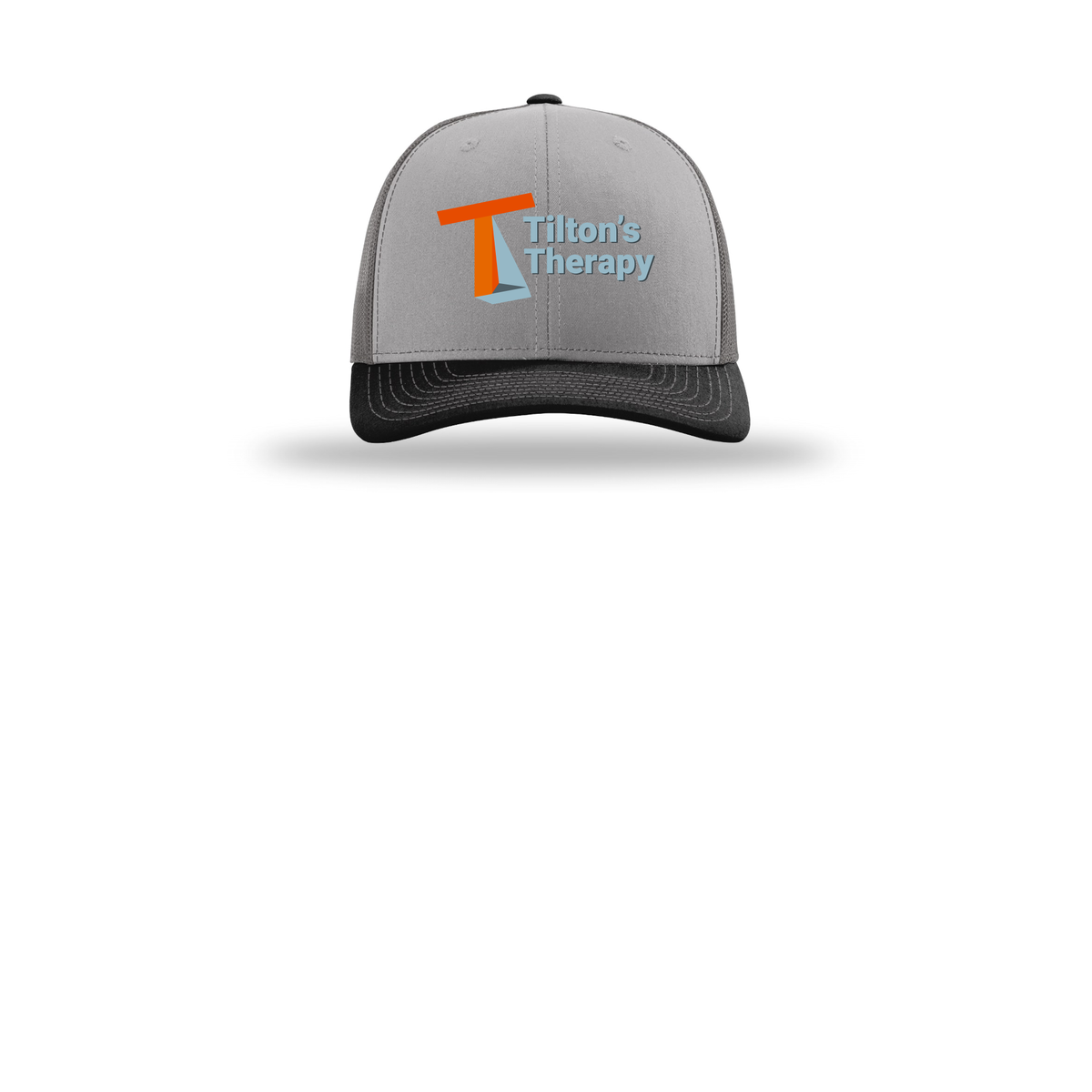 tiltonstherapy-richardson-trucker-cap-embroidery-capfront-R112-greycharcoalblack-flat-front