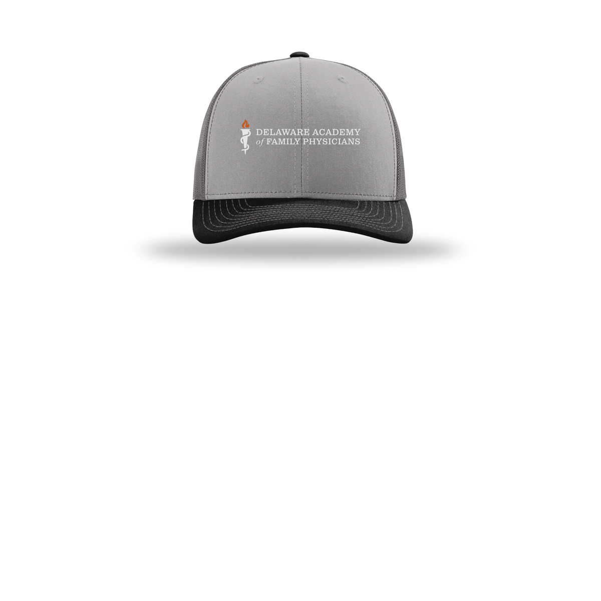 delfamdoc-richardson-trucker-cap-embroidery-capfront-R112-greycharcoalblack-flat-front
