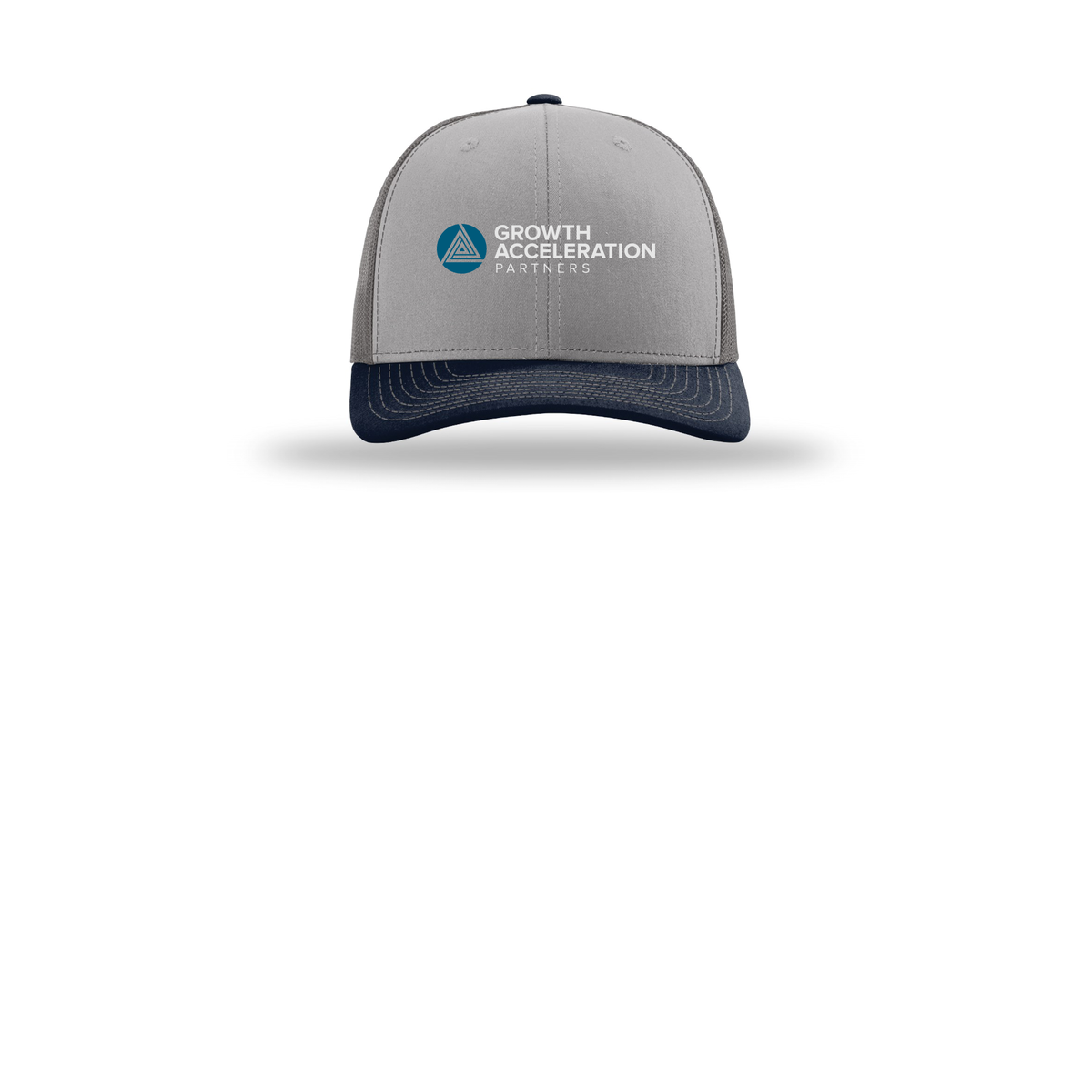 growthaccelerationpartners-richardson-trucker-cap-embroidery-capfront-R112-greycharcoalnavy-flat-front