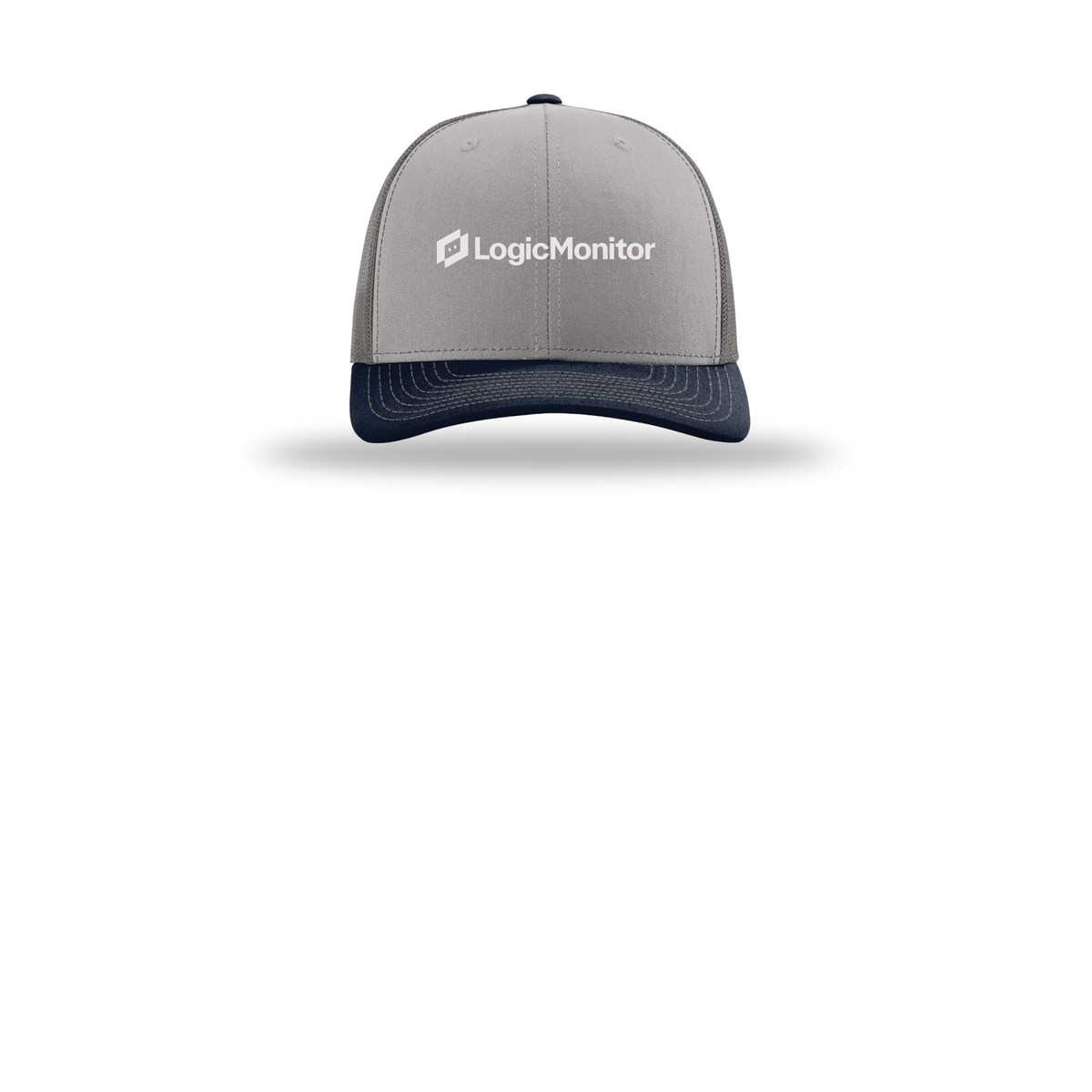 logicmonitor-richardson-trucker-cap-embroidery-capfront-R112-greycharcoalnavy-flat-front