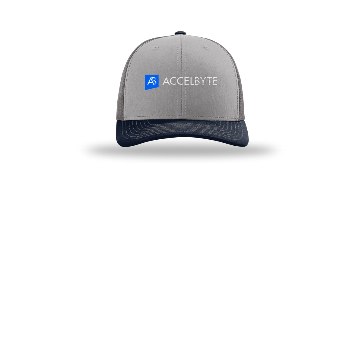 accelbyte-richardson-trucker-cap-embroidery-capfront-R112-greycharcoalnavy-flat-front
