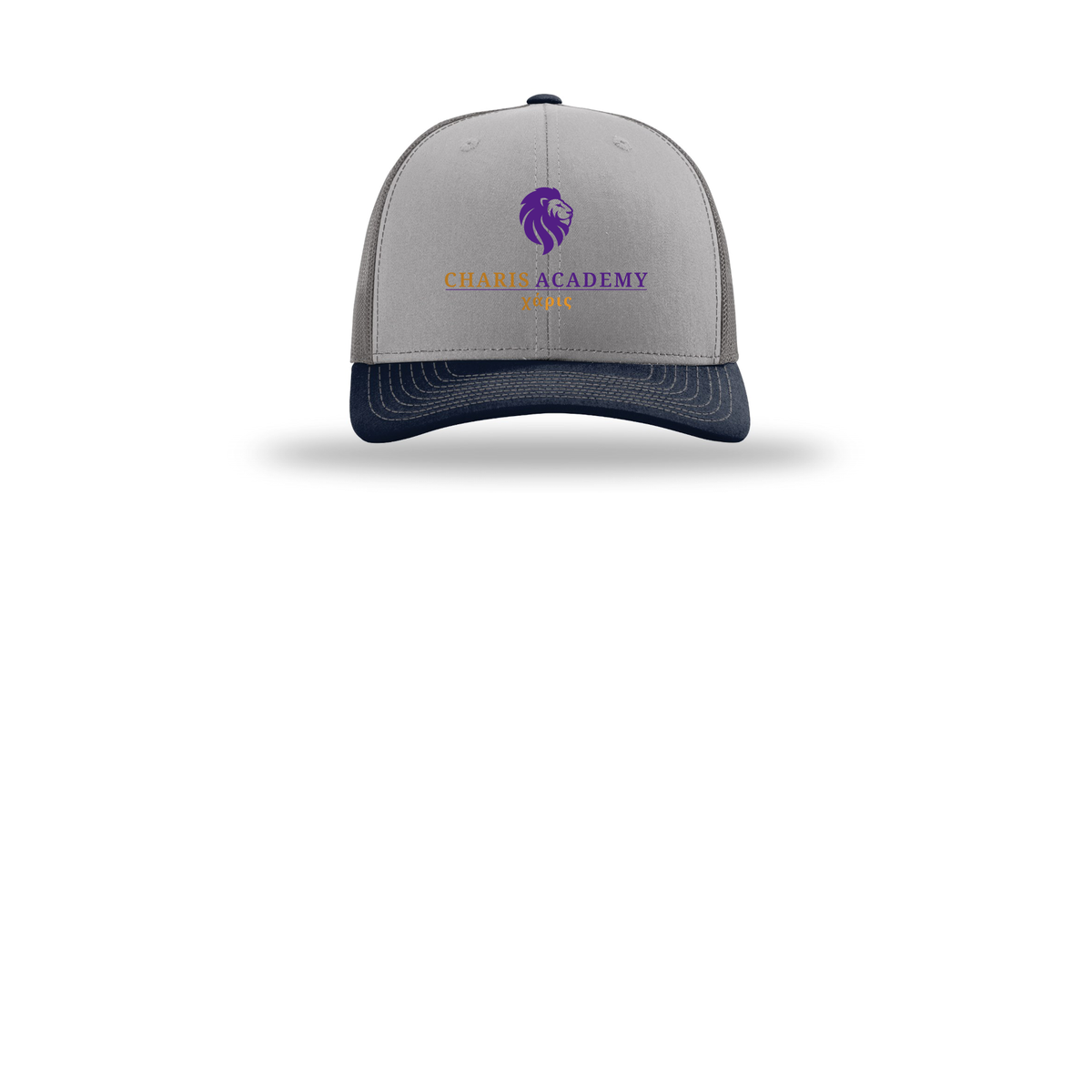 cahazleton-richardson-trucker-cap-embroidery-capfront-R112-greycharcoalnavy-flat-front