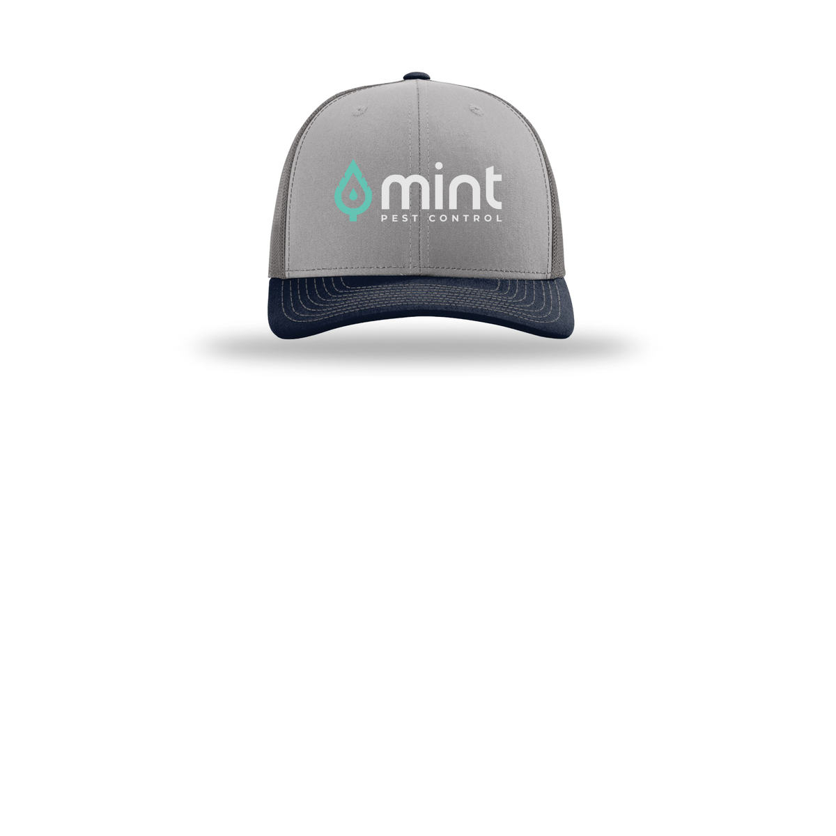 mintpest-richardson-trucker-cap-embroidery-capfront-R112-greycharcoalnavy-flat-front