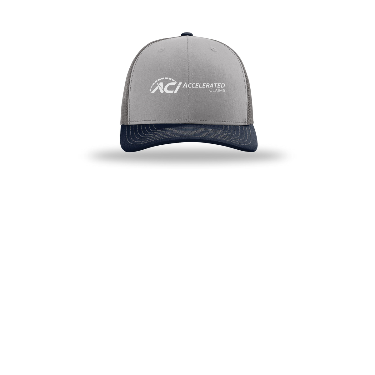 accelclaims-richardson-trucker-cap-embroidery-capfront-R112-greycharcoalnavy-flat-front