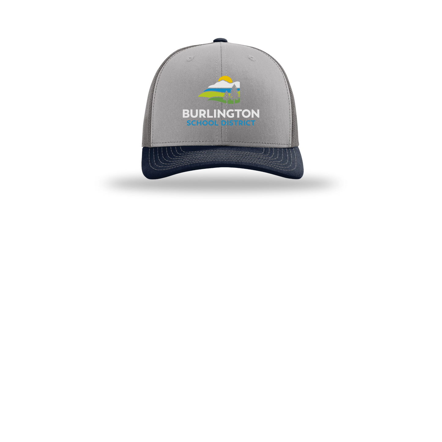 bsdvt-richardson-trucker-cap-embroidery-capfront-R112-greycharcoalnavy-flat-front
