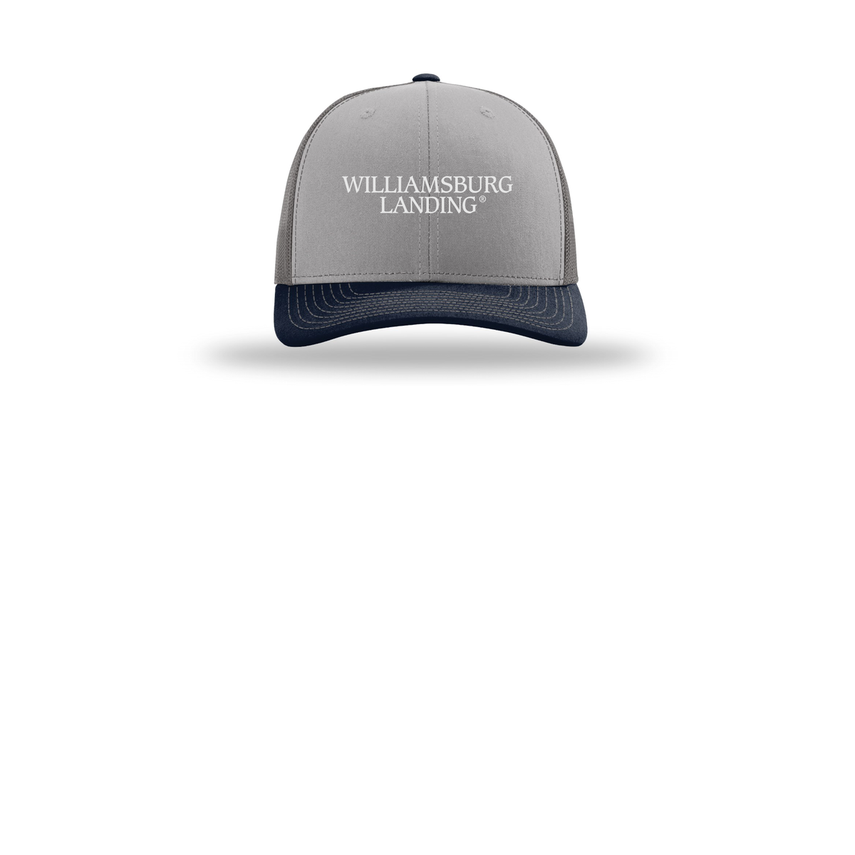 williamsburglanding-richardson-trucker-cap-embroidery-capfront-R112-greycharcoalnavy-flat-front