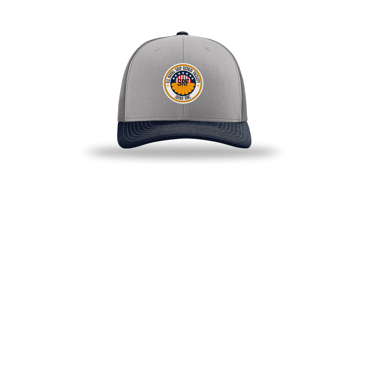 srf-jrmc-richardson-trucker-cap-embroidery-capfront-R112-greycharcoalnavy-flat-front