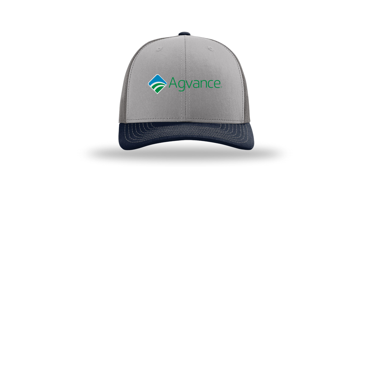 agvance-richardson-trucker-cap-embroidery-capfront-R112-greycharcoalnavy-flat-front
