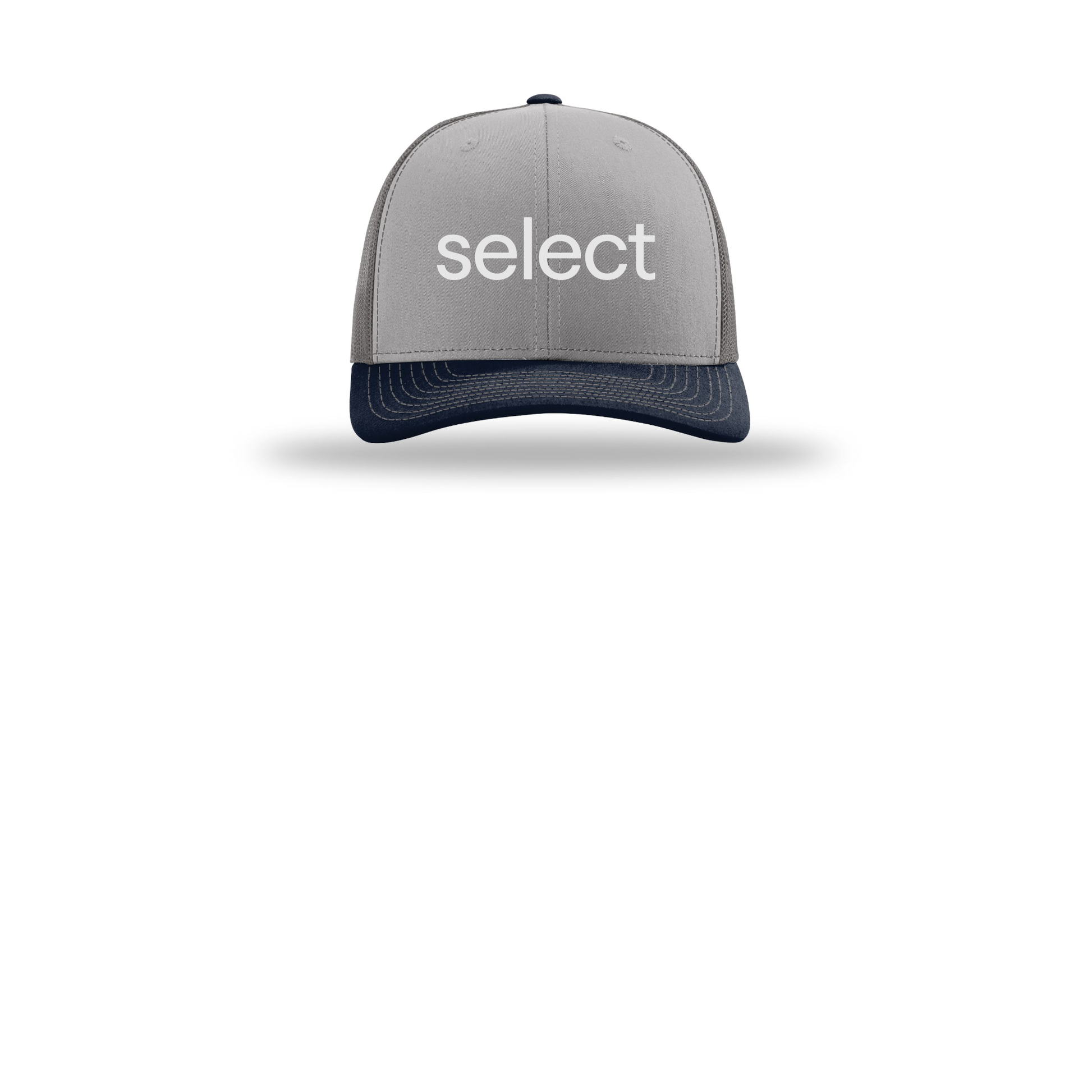 meetselect-richardson-trucker-cap-embroidery-capfront-R112-greycharcoalnavy-flat-front