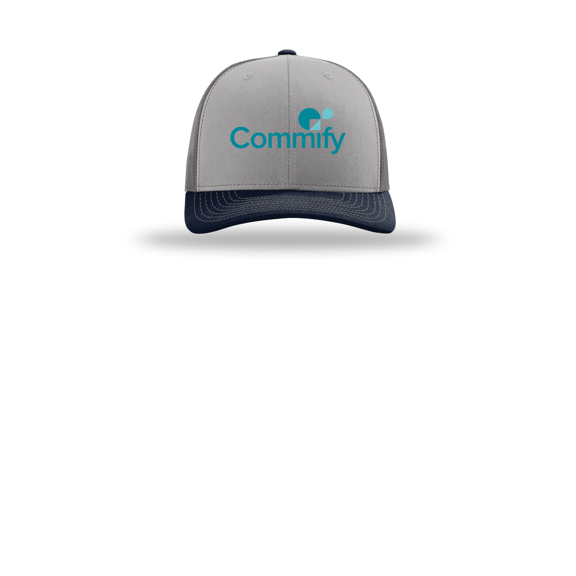 commify-richardson-trucker-cap-embroidery-capfront-R112-greycharcoalnavy-flat-front