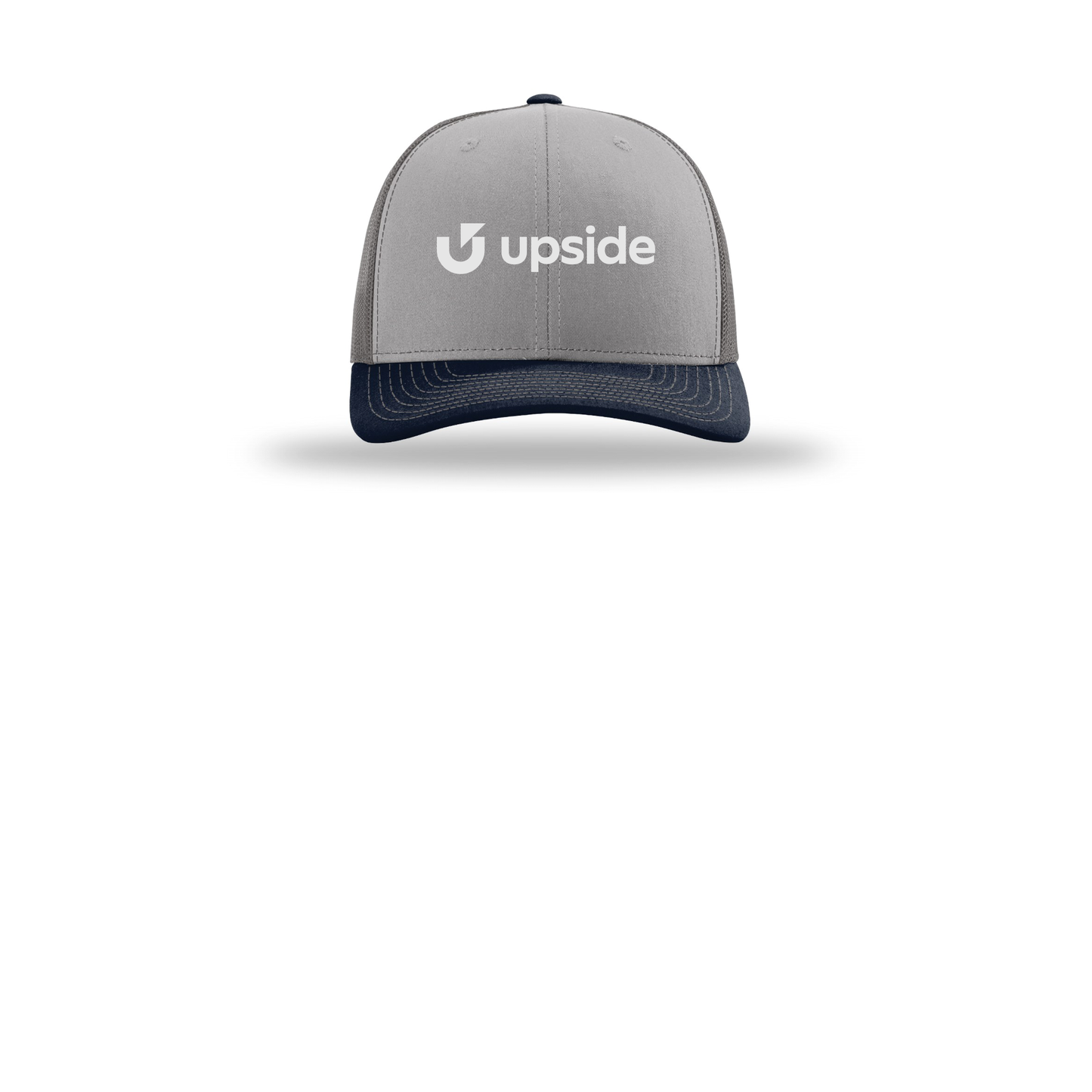 upside-richardson-trucker-cap-embroidery-capfront-R112-greycharcoalnavy-flat-front
