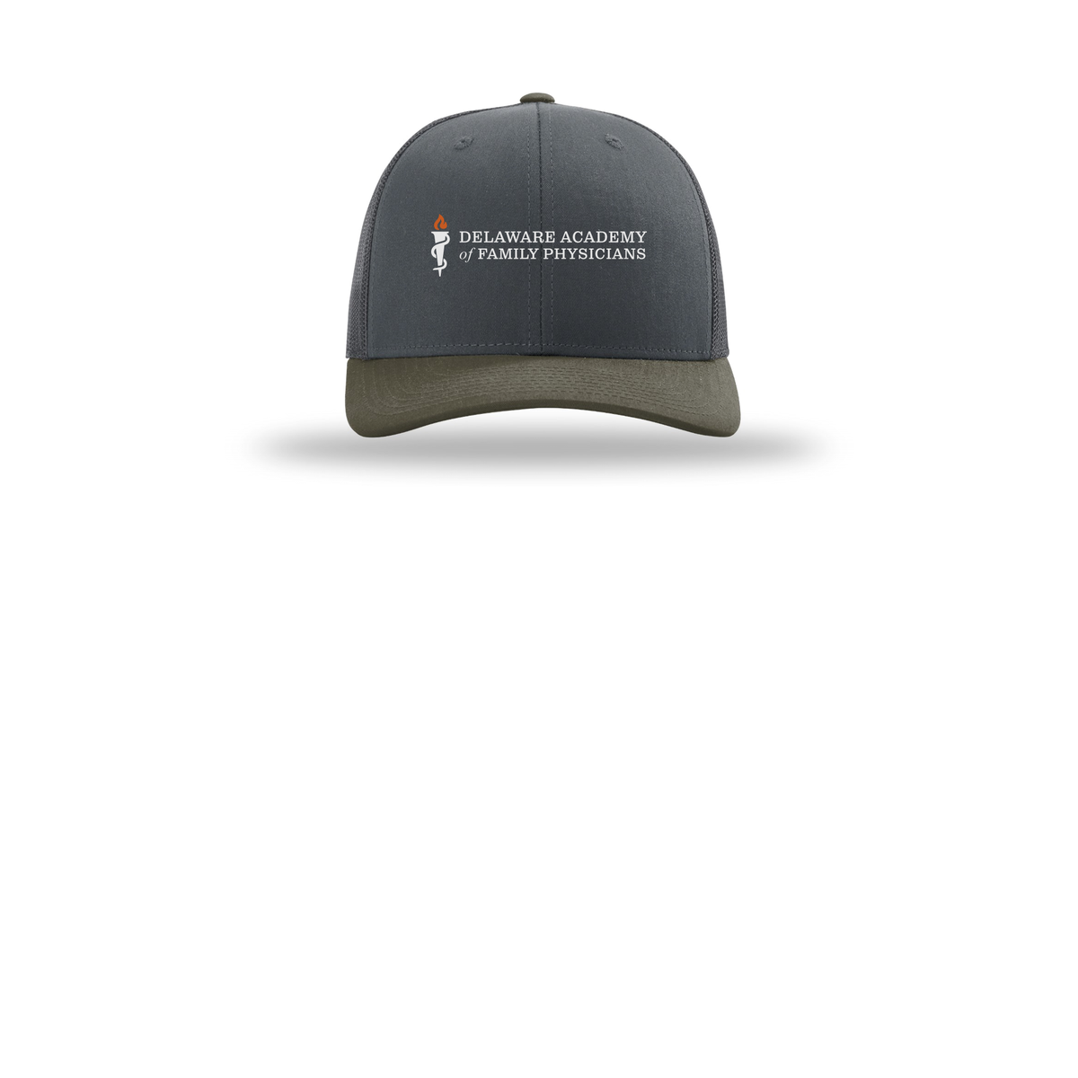 delfamdoc-richardson-trucker-cap-embroidery-capfront-R112-gunmetalgunmetalchocolatechip-flat-front
