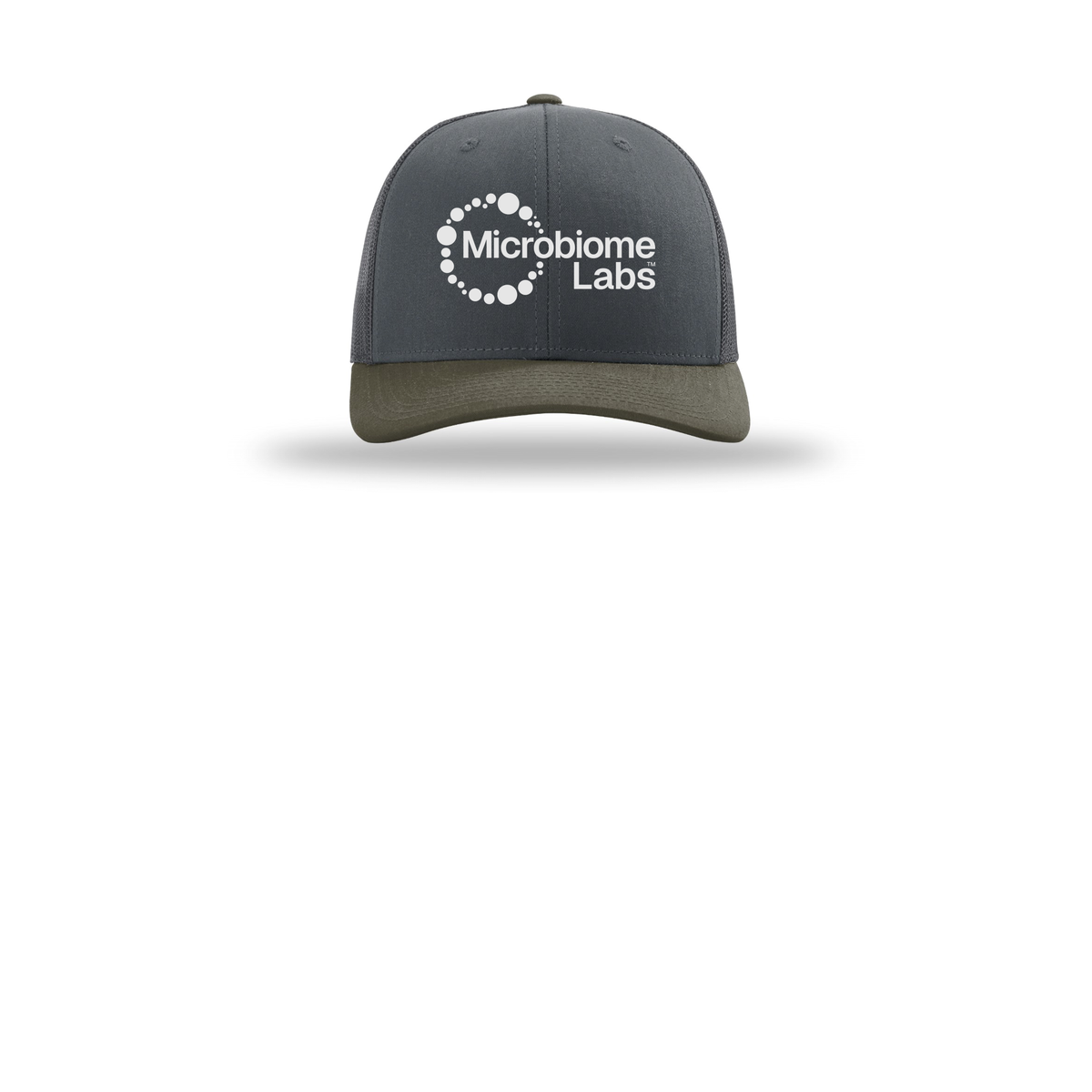 microbiomelabs-richardson-trucker-cap-embroidery-capfront-R112-gunmetalgunmetalchocolatechip-flat-front