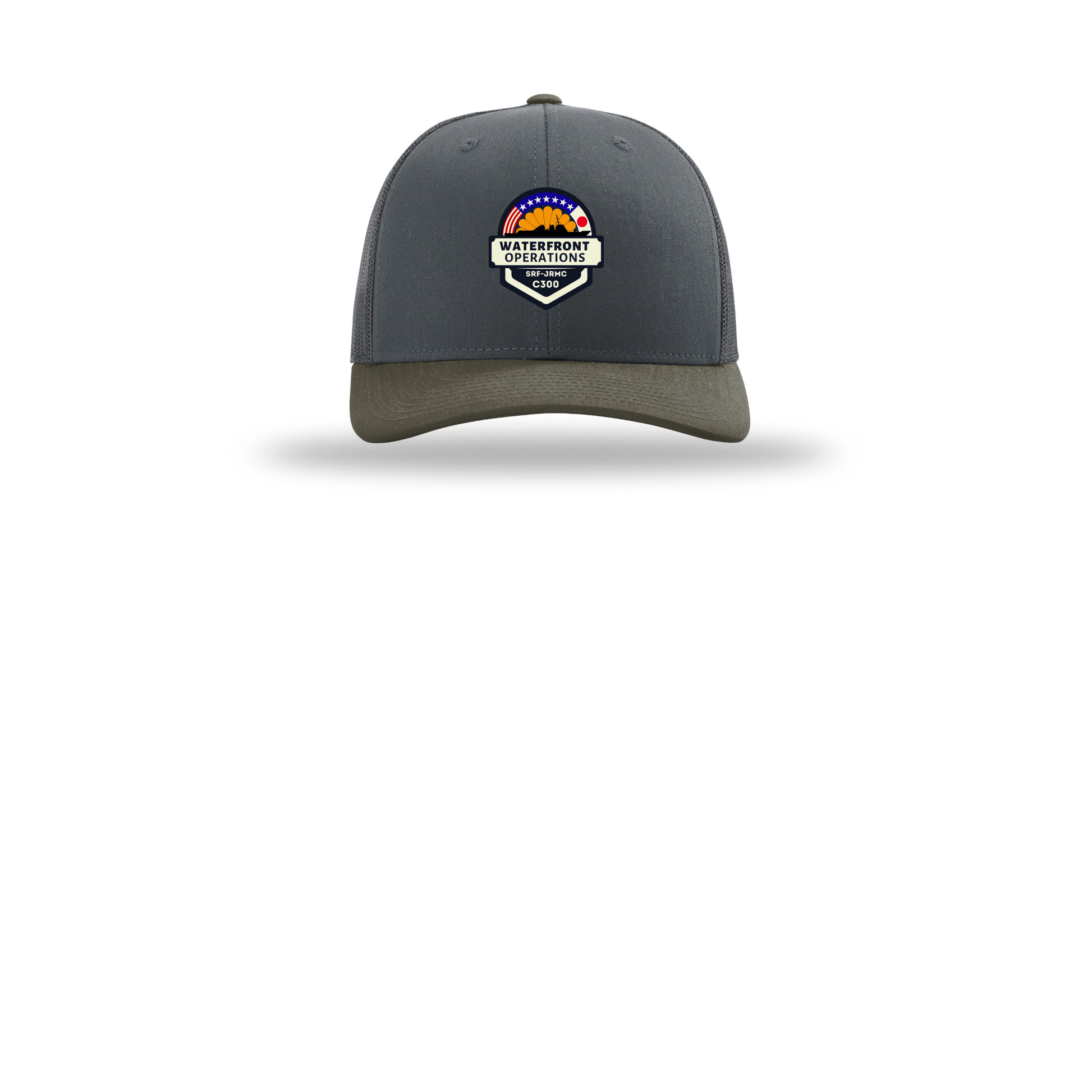 waterfront-operations-retro-trucker-cap-embroidery-capfront-R112-gunmetalgunmetalchocolatechip-flat-front
