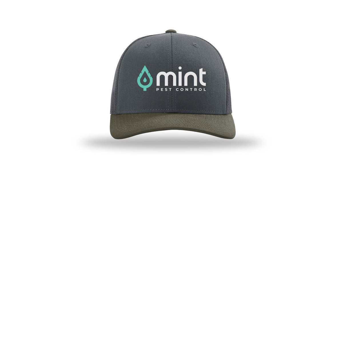 mintpest-richardson-trucker-cap-embroidery-capfront-R112-gunmetalgunmetalchocolatechip-flat-front