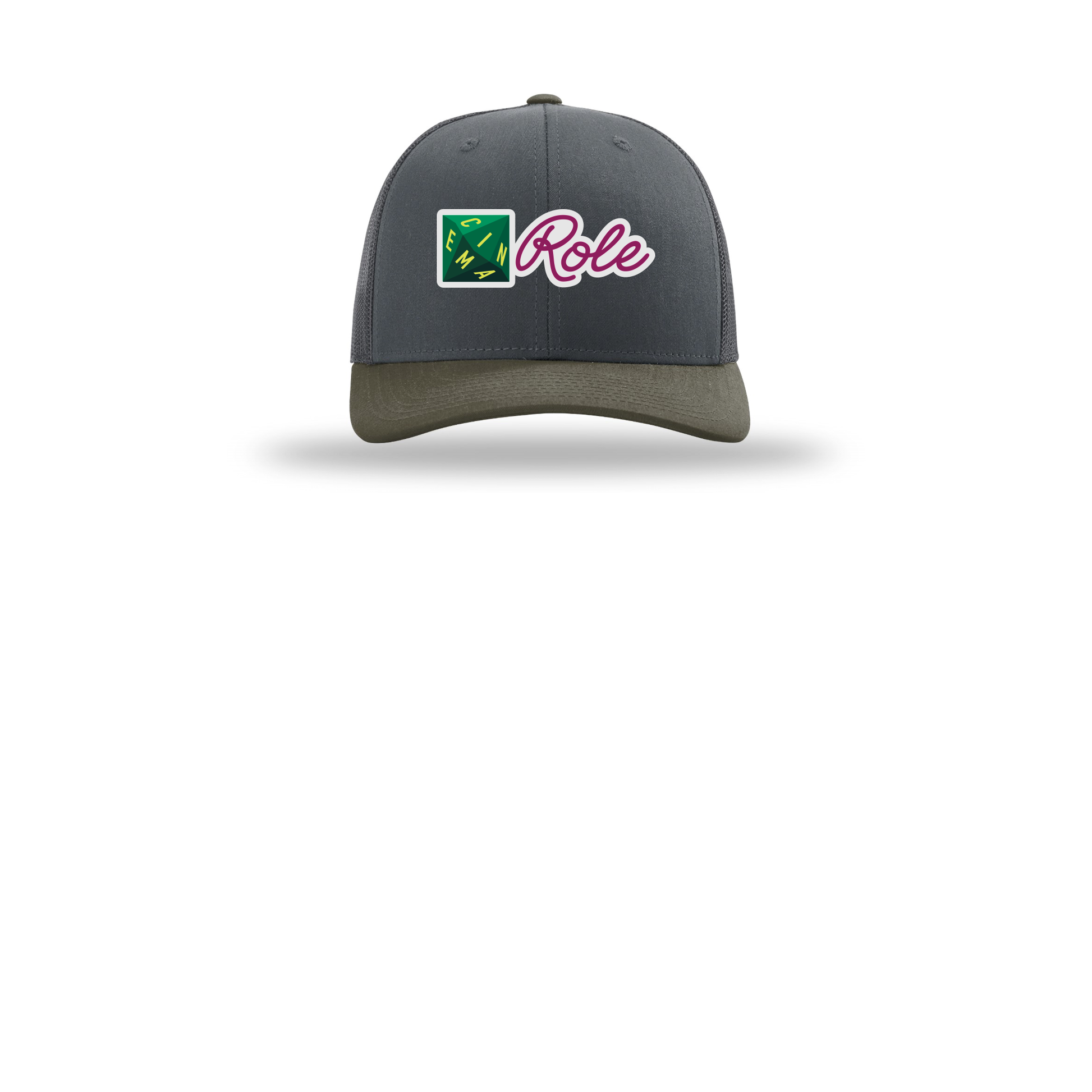 cinemarole-richardson-trucker-cap-embroidery-capfront-R112-gunmetalgunmetalchocolatechip-flat-front