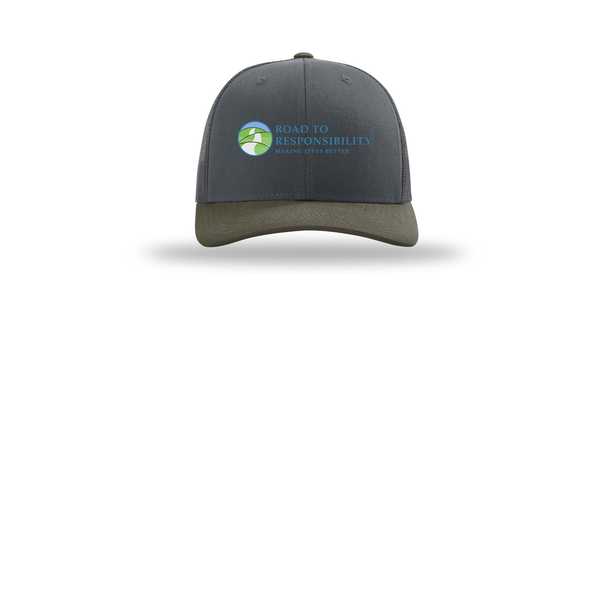 roadtoresponsibility-richardson-trucker-cap-embroidery-capfront-R112-gunmetalgunmetalchocolatechip-flat-front