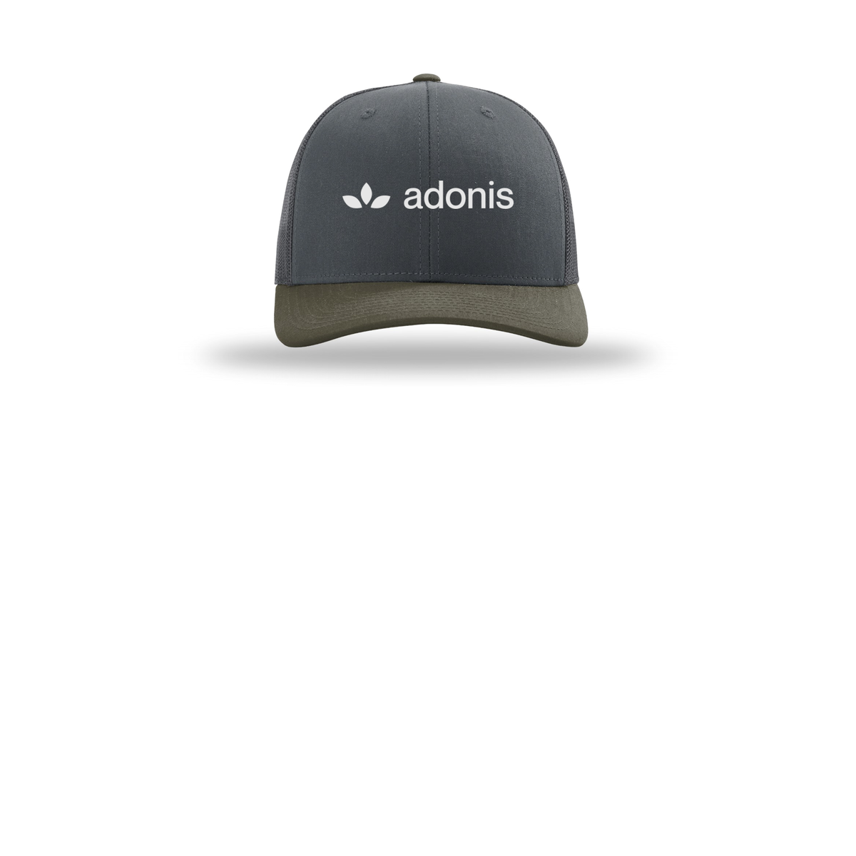adonis-richardson-trucker-cap-embroidery-capfront-R112-gunmetalgunmetalchocolatechip-flat-front