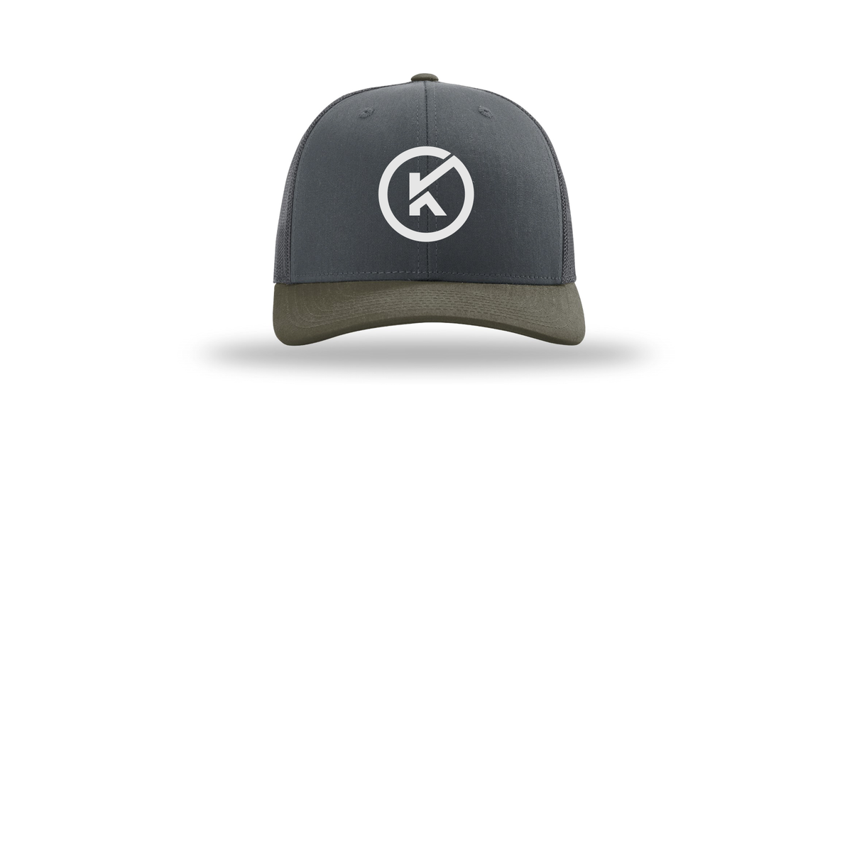 kitmanlabs-richardson-trucker-cap-embroidery-capfront-R112-gunmetalgunmetalchocolatechip-flat-front