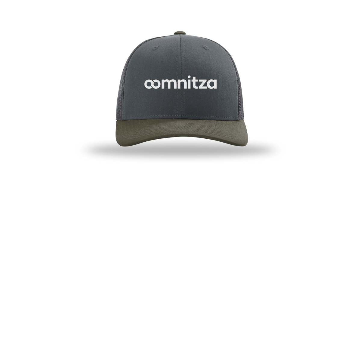 oomnitza-richardson-trucker-cap-embroidery-capfront-R112-gunmetalgunmetalchocolatechip-flat-front