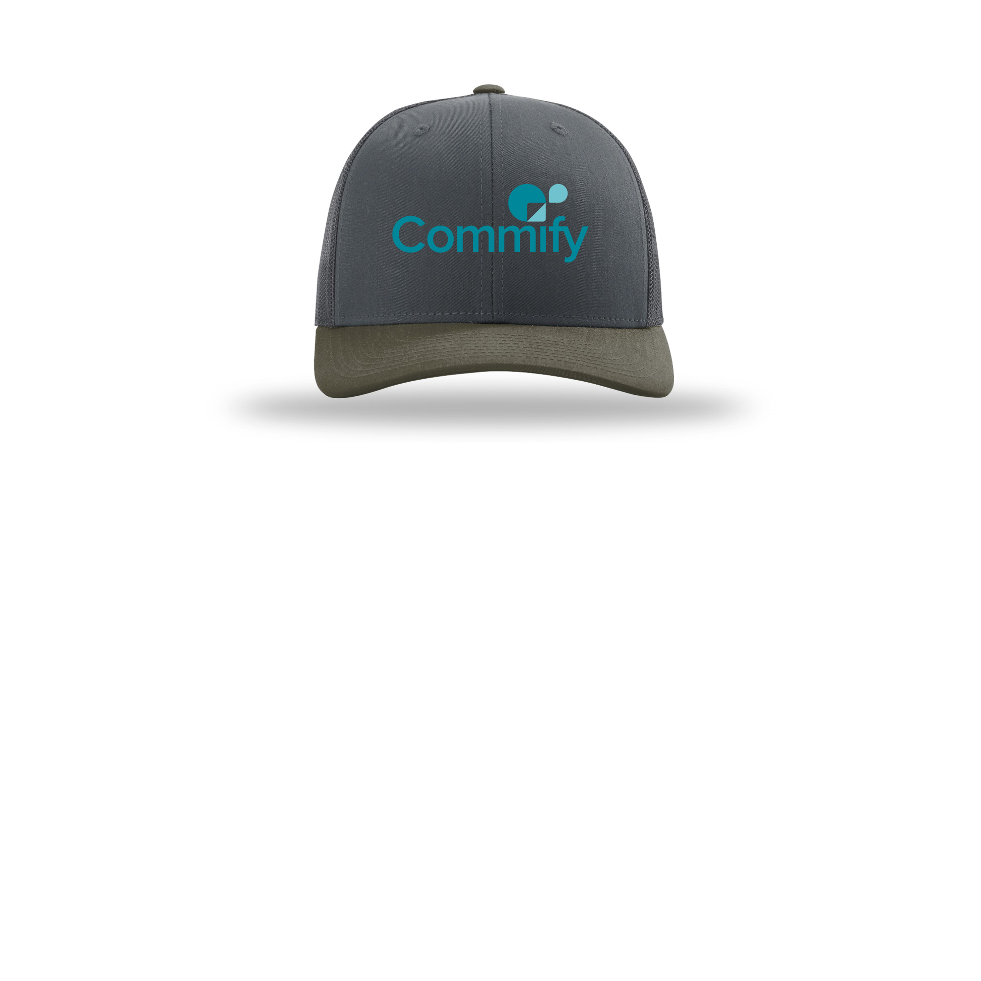 commify-richardson-trucker-cap-embroidery-capfront-R112-gunmetalgunmetalchocolatechip-flat-front