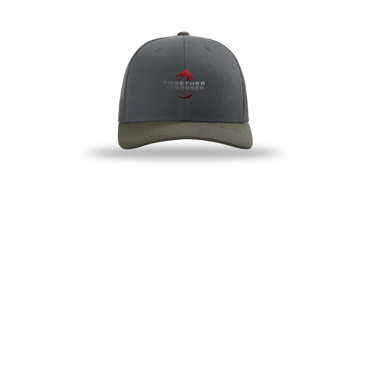 togetherstrongerfitness-richardson-trucker-cap-embroidery-capfront-R112-gunmetalgunmetalchocolatechip-flat-front