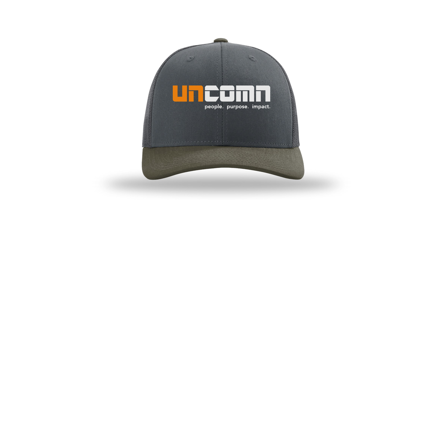 uncomn-richardson-trucker-cap-embroidery-capfront-R112-gunmetalgunmetalchocolatechip-flat-front