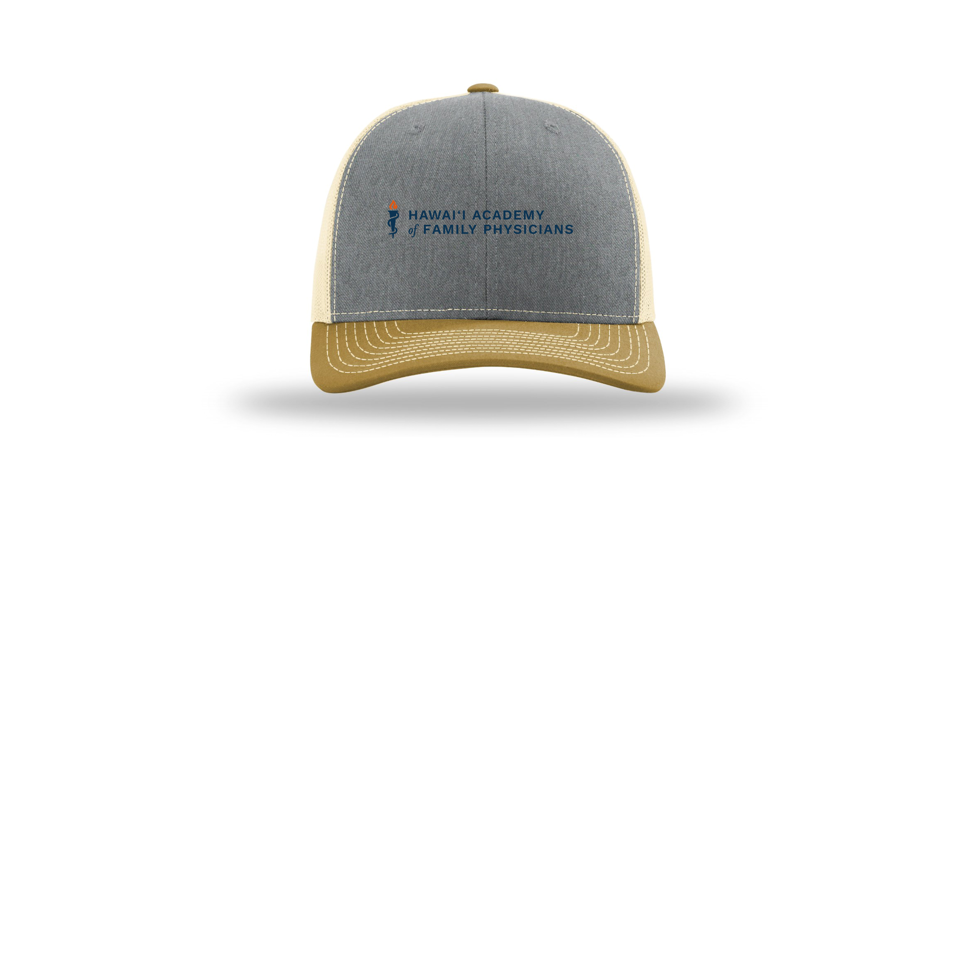 hafp-richardson-trucker-cap-embroidery-capfront-R112-heathergreybirchambergold-flat-front