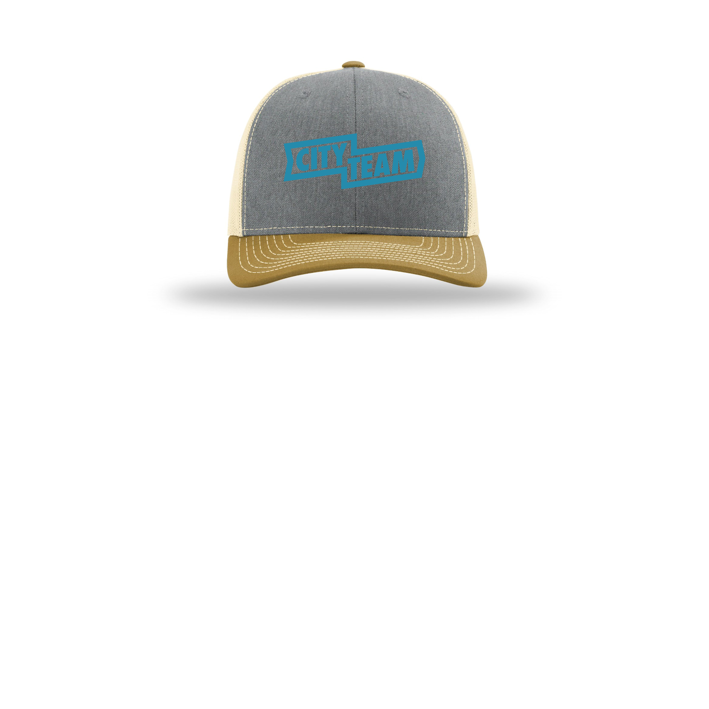 cityteam-richardson-trucker-cap-embroidery-capfront-R112-heathergreybirchambergold-flat-front