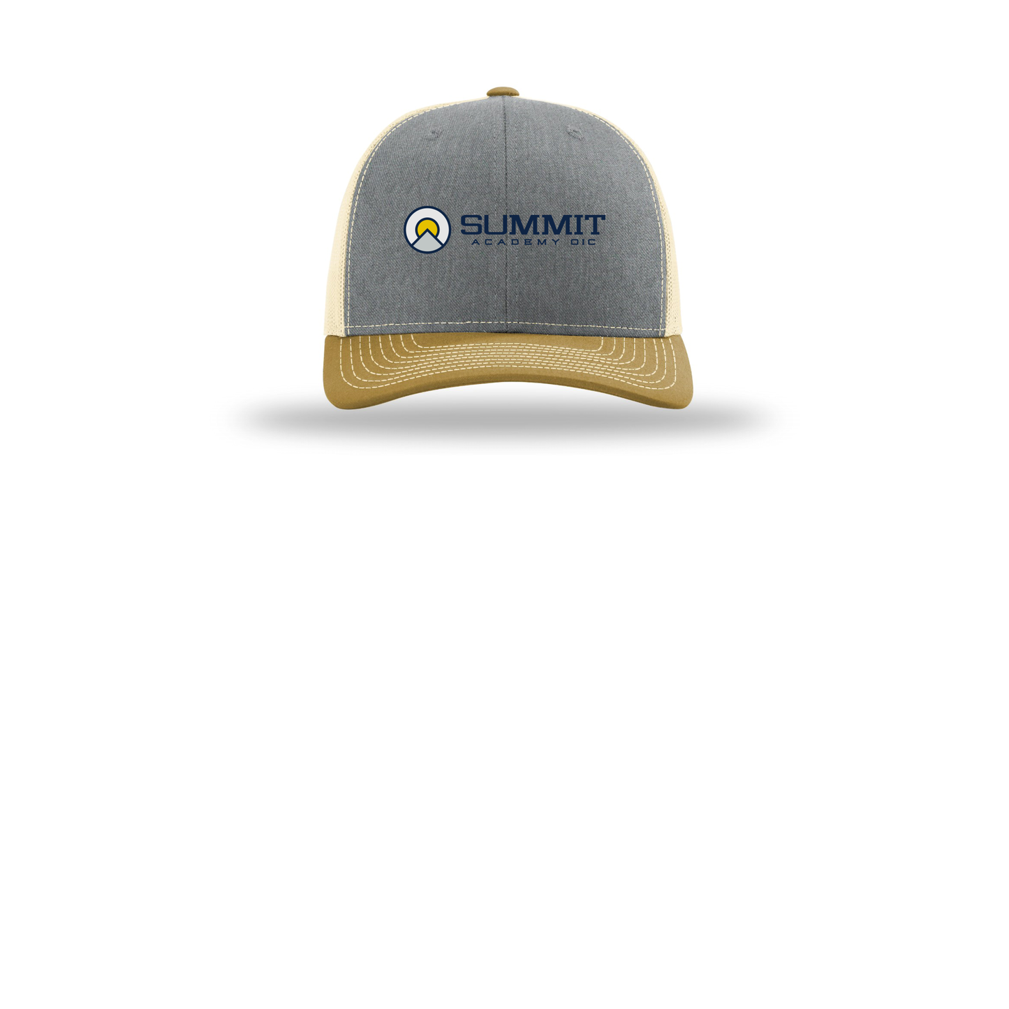 saoic-richardson-trucker-cap-embroidery-capfront-R112-heathergreybirchambergold-flat-front