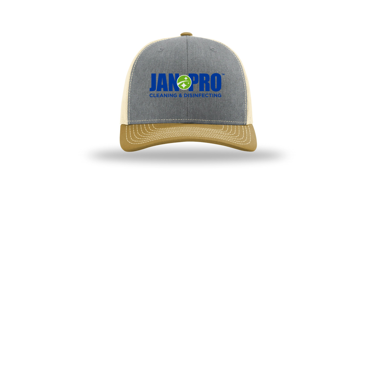 jan-pro-richardson-trucker-cap-embroidery-capfront-R112-heathergreybirchambergold-flat-front