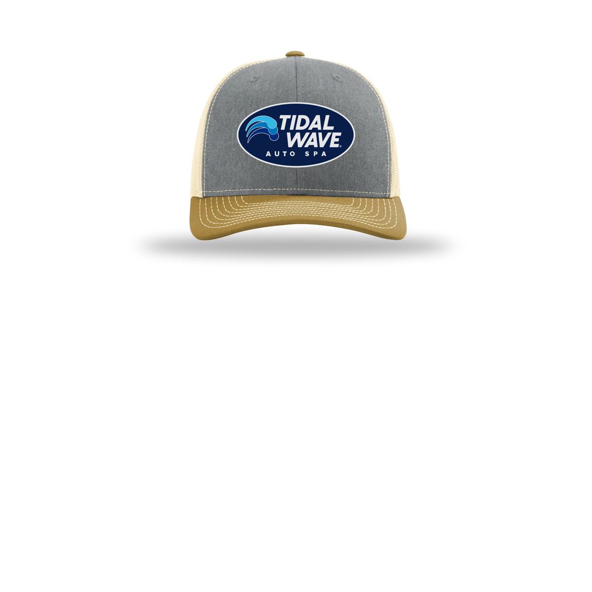 tidalwaveautospa-richardson-trucker-cap-embroidery-capfront-R112-heathergreybirchambergold-flat-front