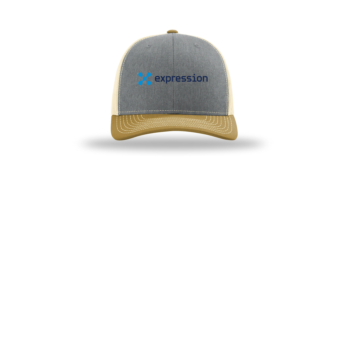 expr-richardson-trucker-cap-embroidery-capfront-R112-heathergreybirchambergold-flat-front