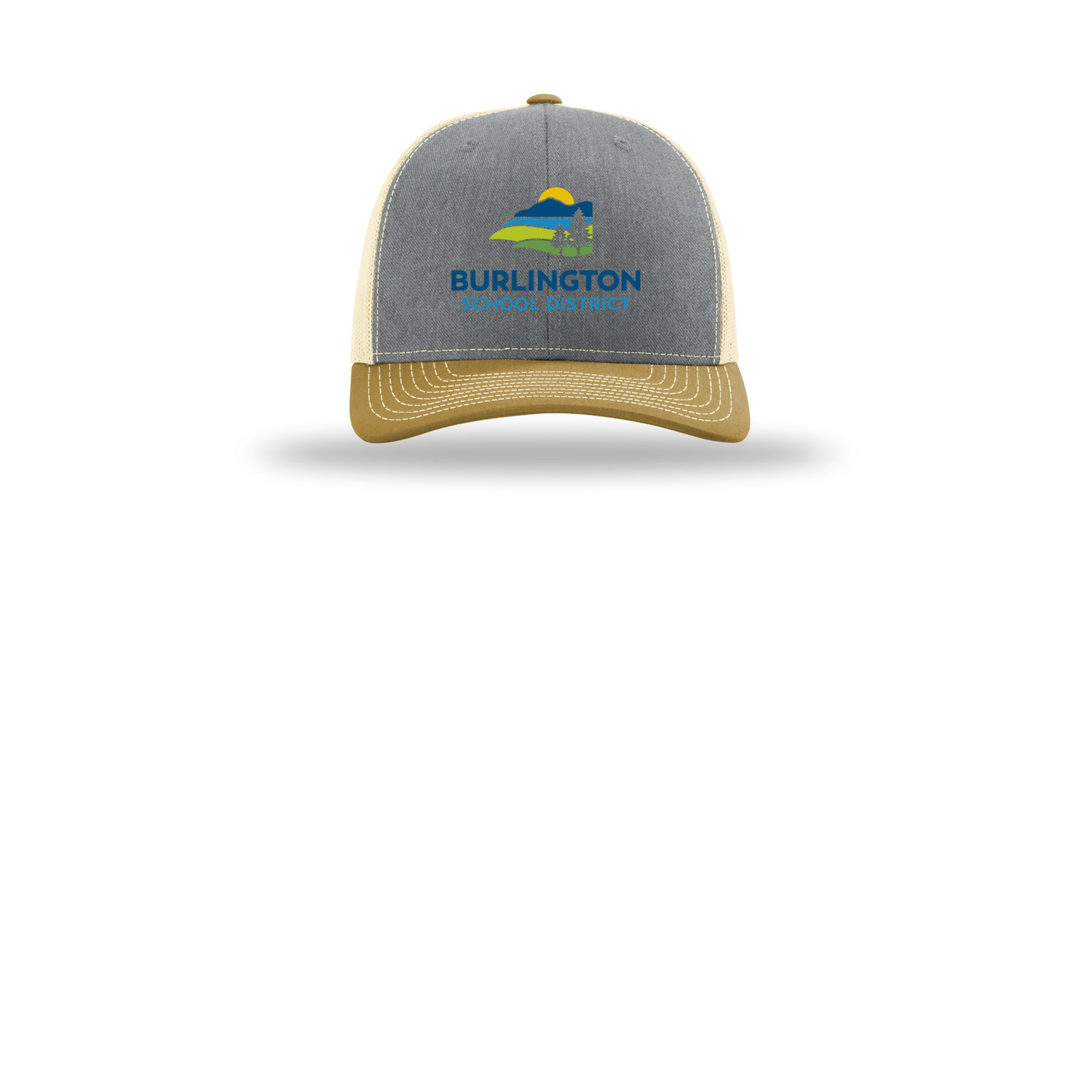 bsdvt-richardson-trucker-cap-embroidery-capfront-R112-heathergreybirchambergold-flat-front
