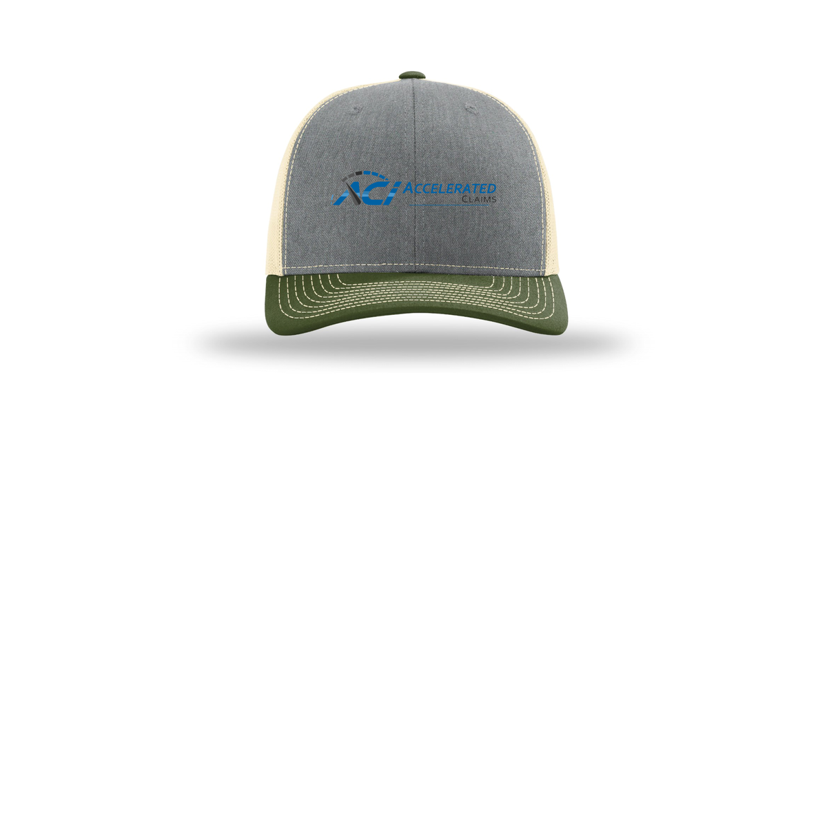 accelclaims-richardson-trucker-cap-embroidery-capfront-R112-heathergreybircharmyolive-flat-front