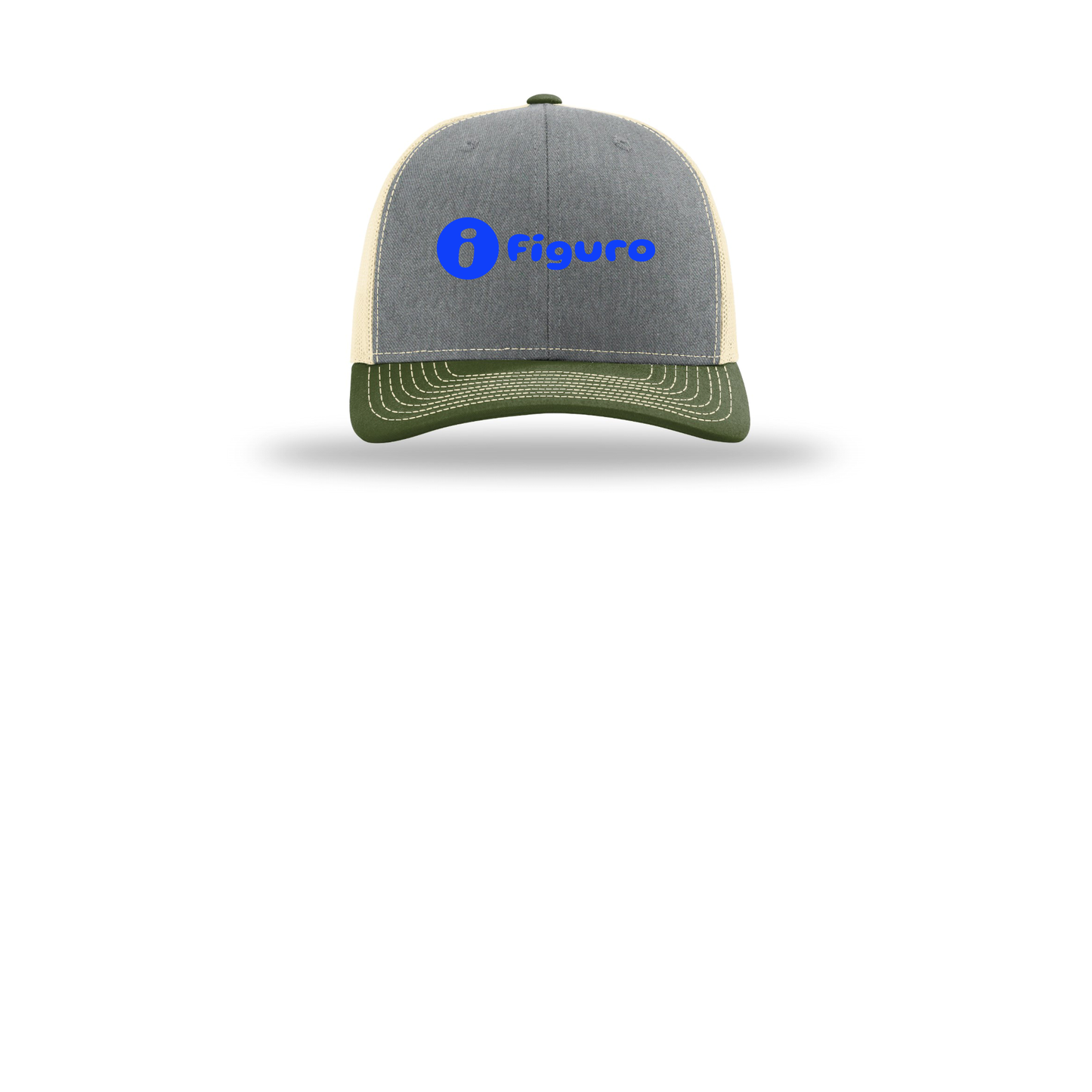 getfiguro-richardson-trucker-cap-embroidery-capfront-R112-heathergreybircharmyolive-flat-front