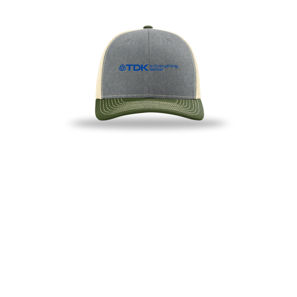tdk-richardson-trucker-cap-embroidery-capfront-R112-heathergreybircharmyolive-flat-front