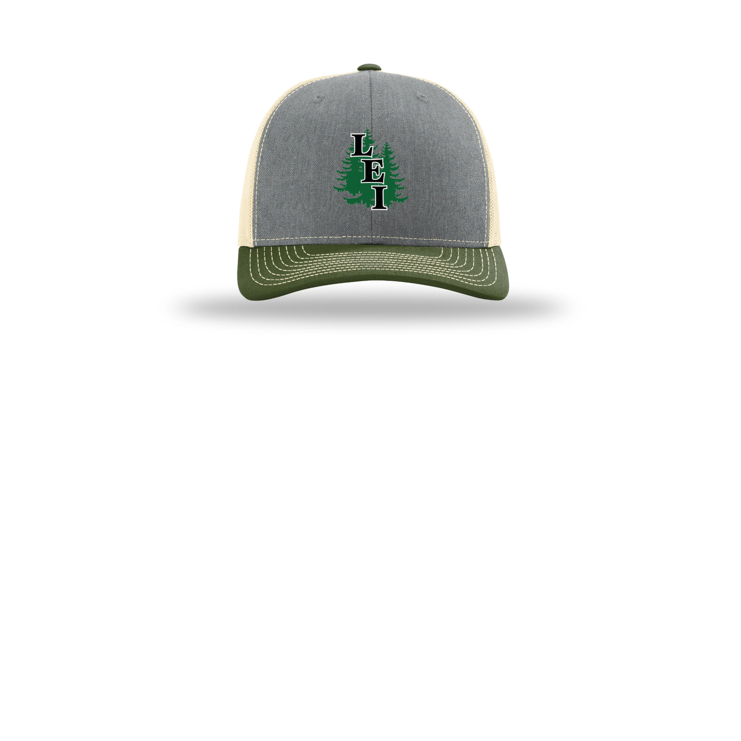 leisite-richardson-trucker-cap-embroidery-capfront-R112-heathergreybircharmyolive-flat-front