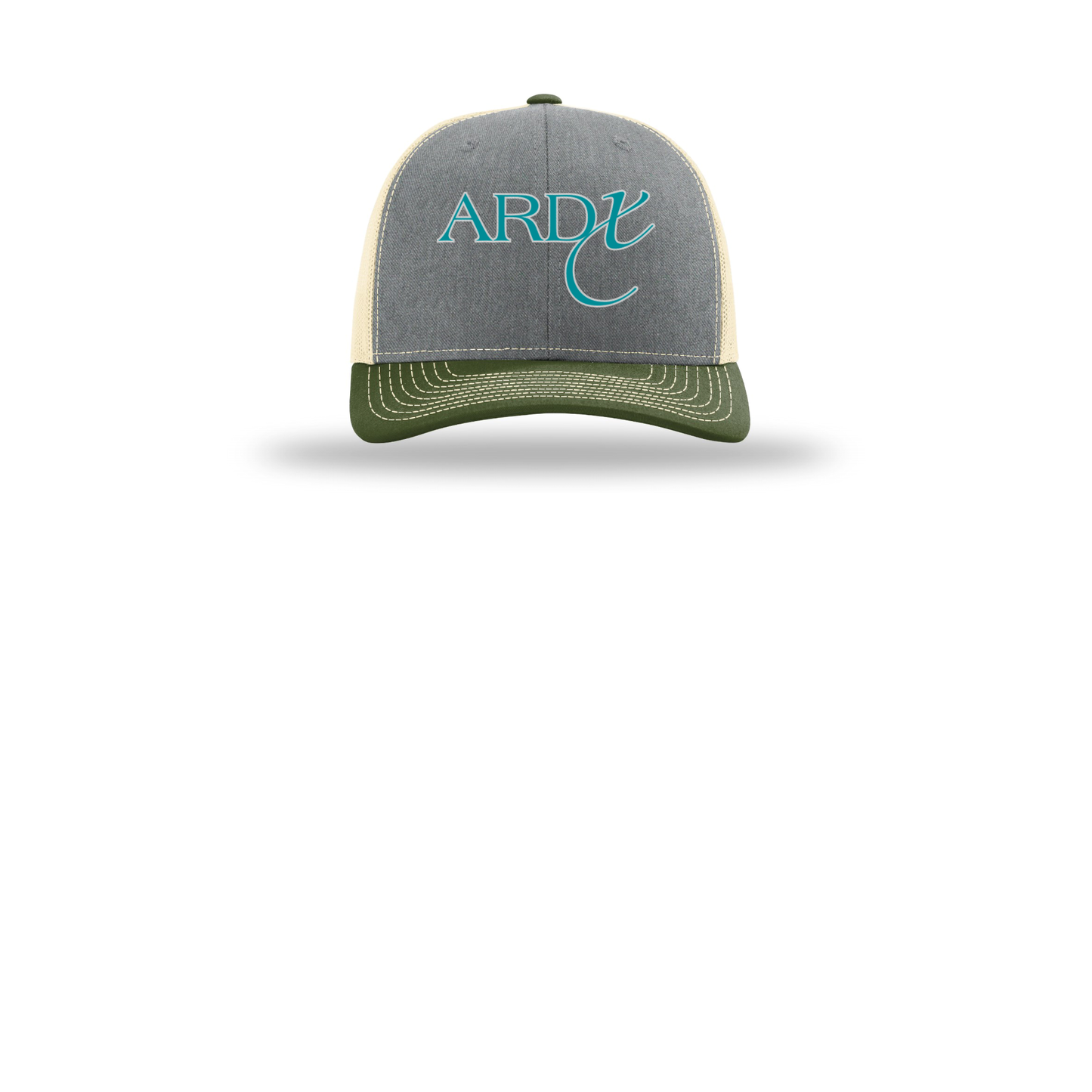 ardx-richardson-trucker-cap-embroidery-capfront-R112-heathergreybircharmyolive-flat-front