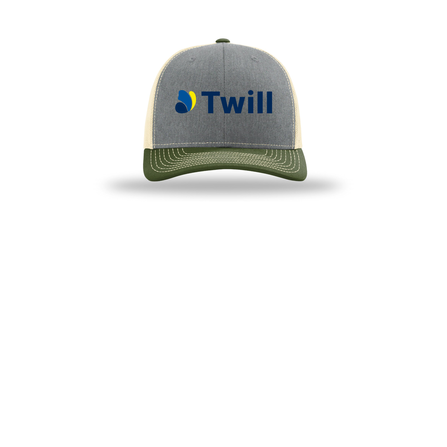withtwill-richardson-trucker-cap-embroidery-capfront-R112-heathergreybircharmyolive-flat-front
