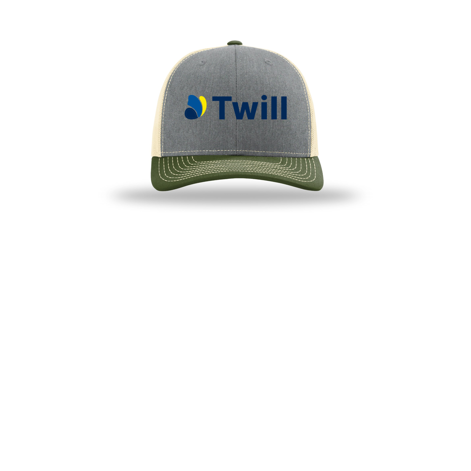 withtwill-richardson-trucker-cap-embroidery-capfront-R112-heathergreybircharmyolive-flat-front