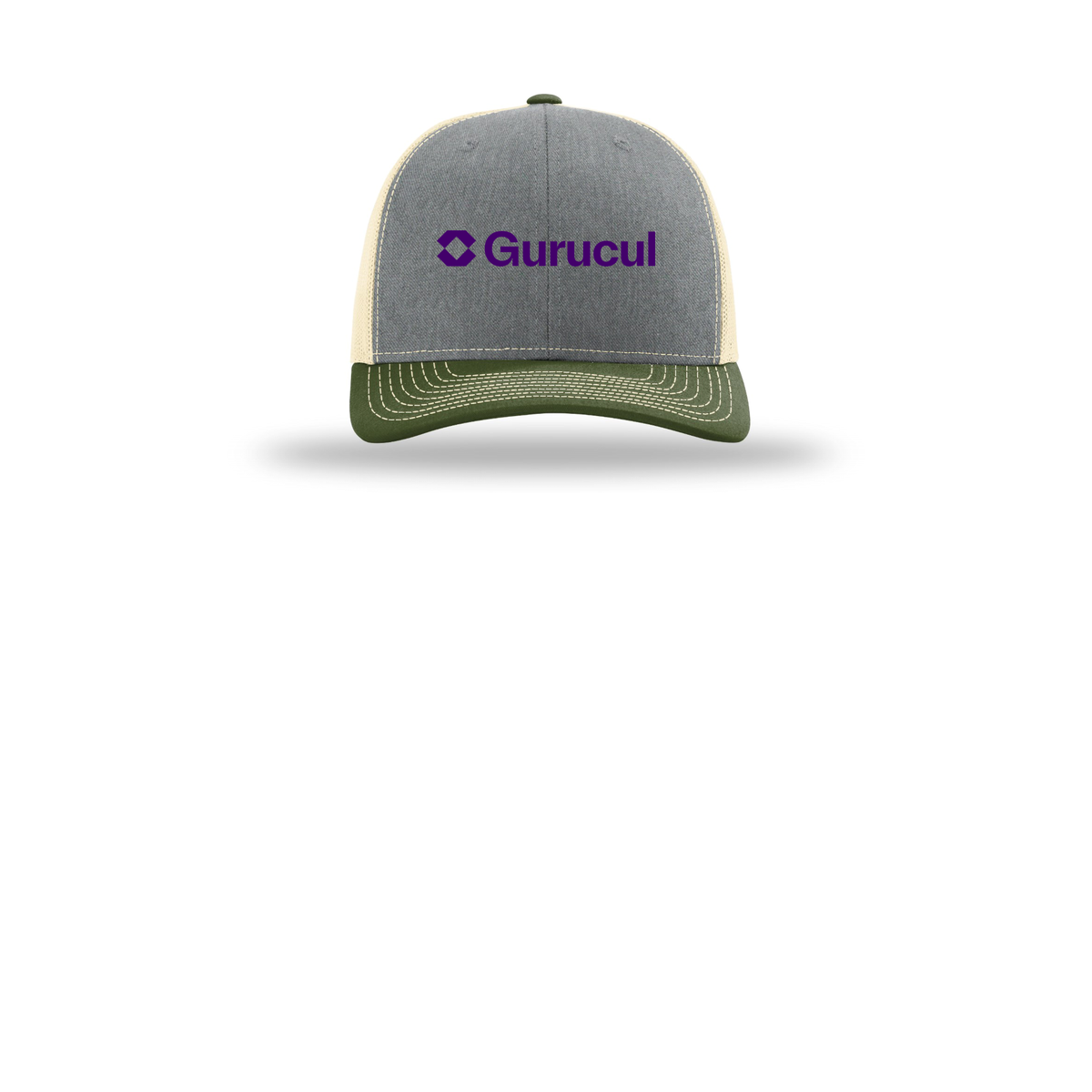 gurucul-richardson-trucker-cap-embroidery-capfront-R112-heathergreybircharmyolive-flat-front