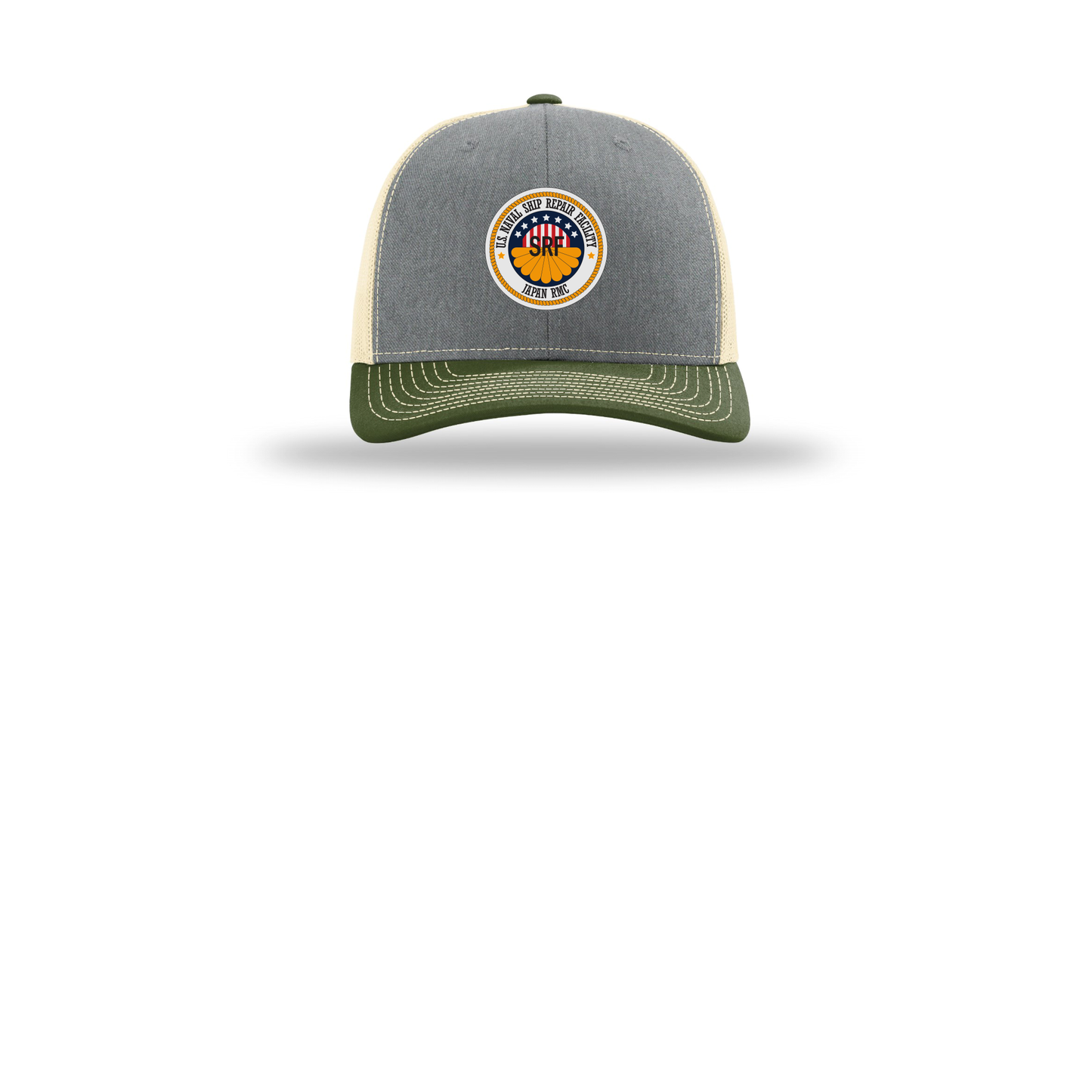 srf-jrmc-richardson-trucker-cap-embroidery-capfront-R112-heathergreybircharmyolive-flat-front