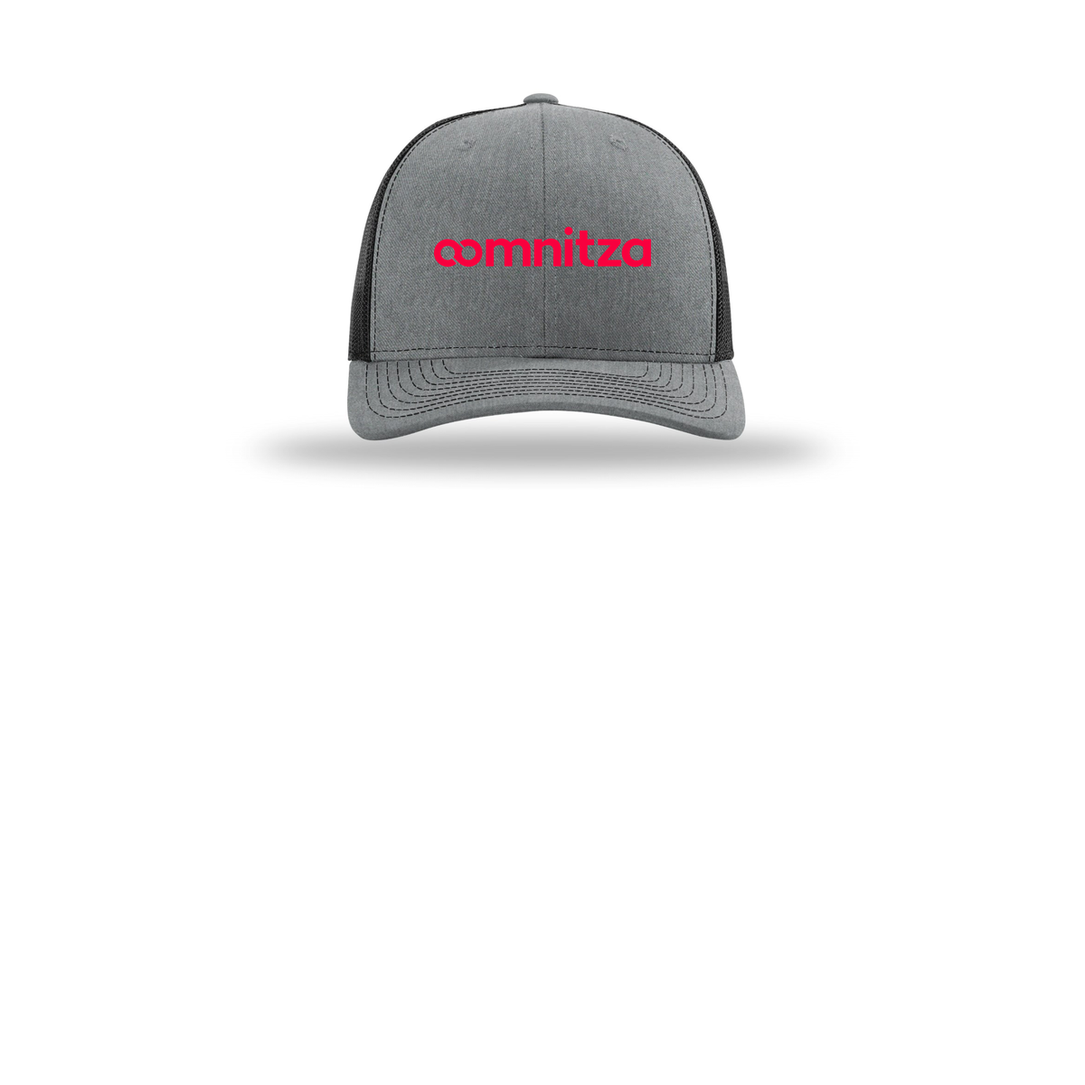 oomnitza-richardson-trucker-cap-embroidery-capfront-R112-heathergreyblack-flat-front