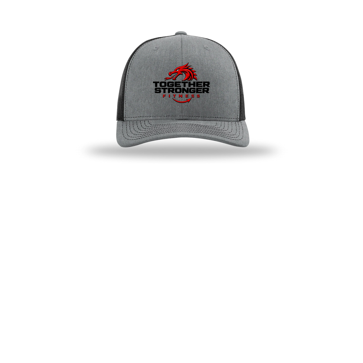 togetherstrongerfitness-richardson-trucker-cap-embroidery-capfront-R112-heathergreyblack-flat-front