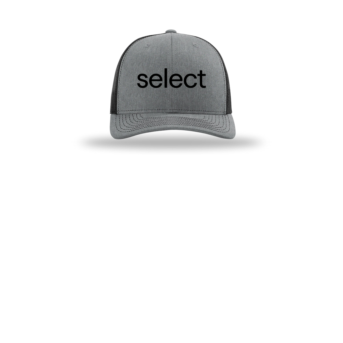 meetselect-richardson-trucker-cap-embroidery-capfront-R112-heathergreyblack-flat-front