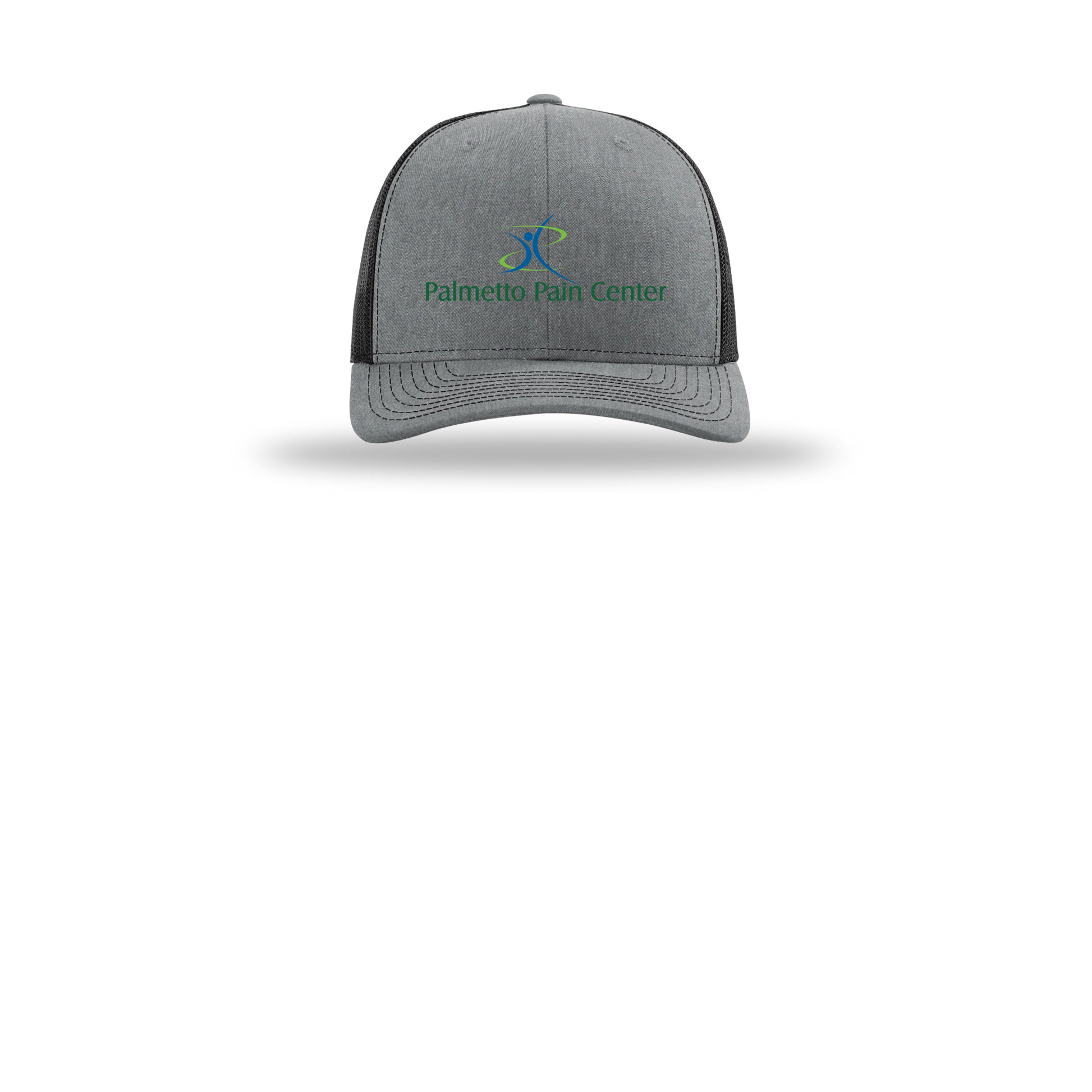 palmetto-pain-center-richardson-trucker-cap-embroidery-capfront-R112-heathergreyblack-flat-front