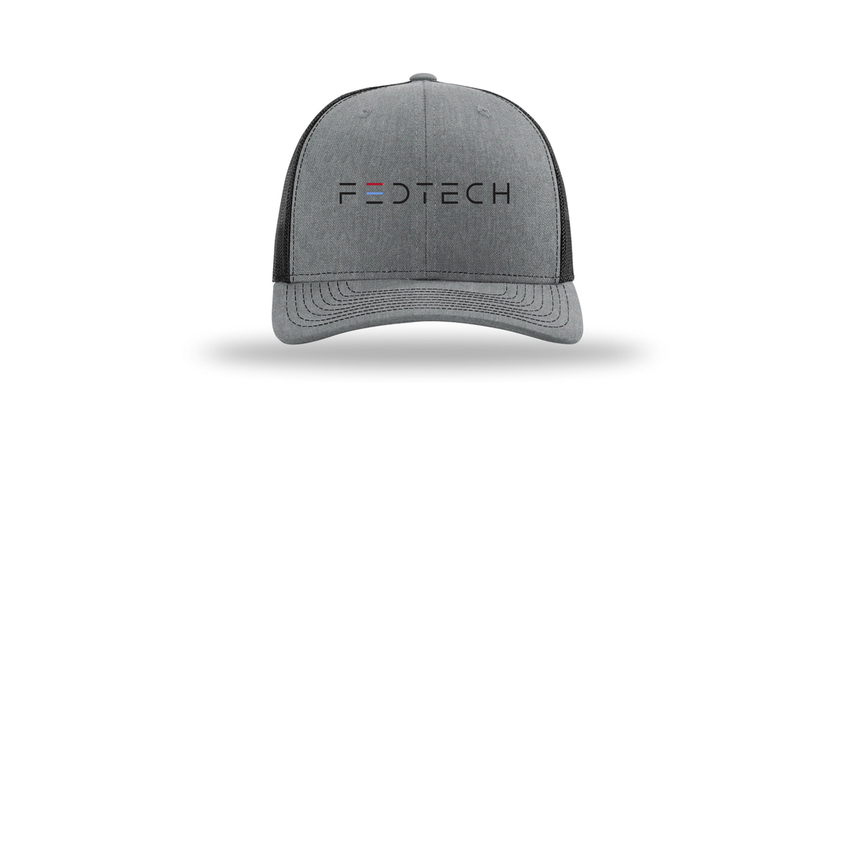 fedtech-richardson-trucker-cap-embroidery-capfront-R112-heathergreyblack-flat-front